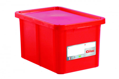 Bac gerbable Avec couvercle rouge plastique 60x40x33 cm 55 L fond plein parois pleines Gilac