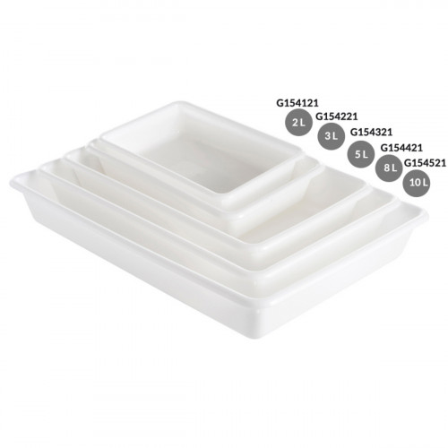 Bac plat sans couvercle blanc plastique 53,5x38,5x8 cm 10 L fond plein parois pleines Gilac