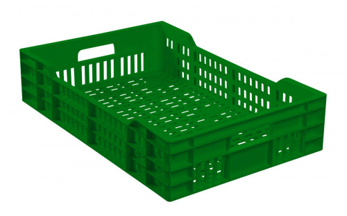 Caisse ajourée recyclée vert plastique 60x40x13,5 cm 25 L fond ajouré parois ajourées Gilac