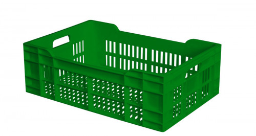 Caisse ajourée recyclée vert plastique 60x40x20 cm 40 L fond ajouré parois ajourées Gilac