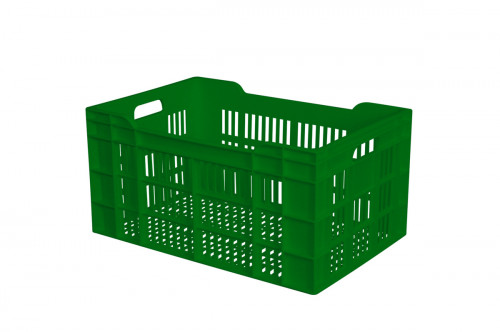 Caisse ajourée recyclée vert plastique 60x40x30 cm 60 L fond ajouré parois ajourées Gilac