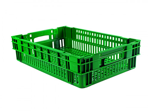 Caisse ajourée recyclée vert plastique 60x40x14,6 cm 27 L fond ajouré parois ajourées Gilac