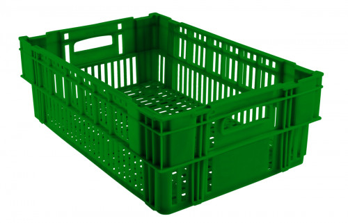 Caisse ajourée recyclée vert plastique 60x40x19,7 cm 37 L fond ajouré parois ajourées Gilac