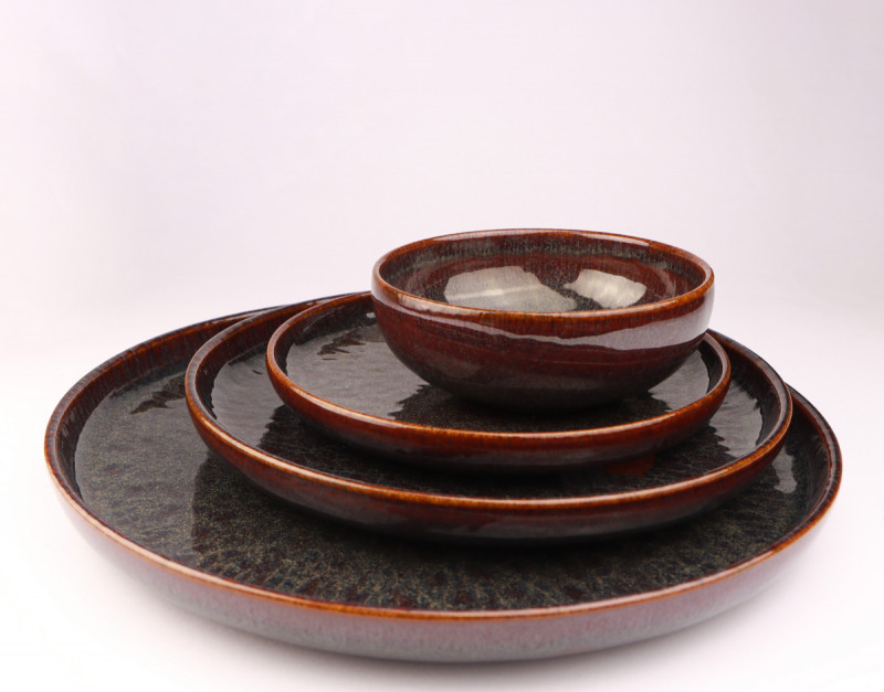 Assiette ovale Marron Bleu grès 33x22,5 cm Amber Accolade