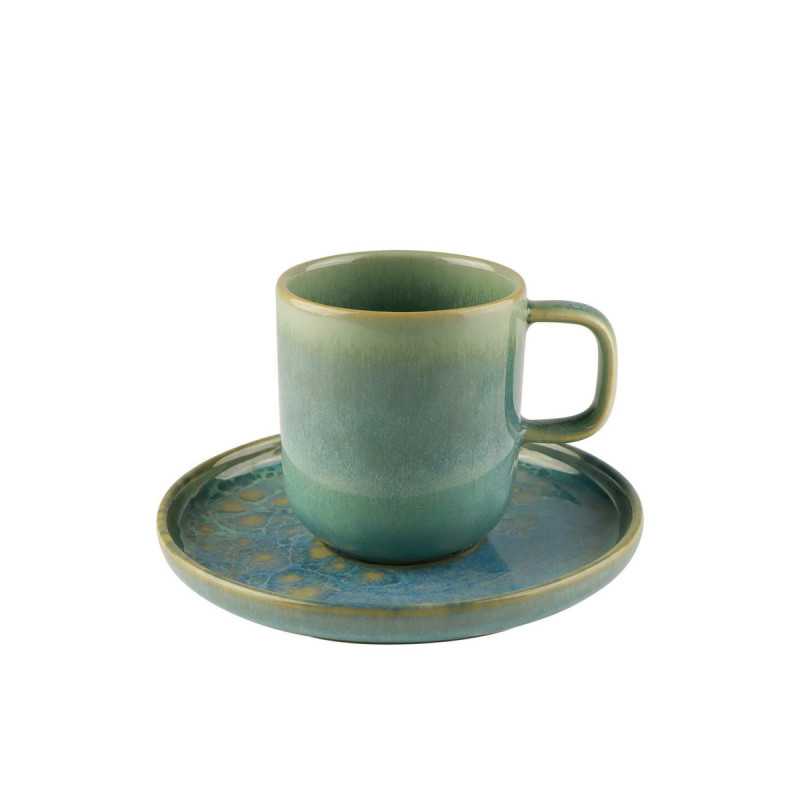 Sous tasse à thé rond bleu grès émaillé Ø 14 cm Magic Accolade